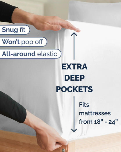 Skiennix Extra Deep Twin XL Sheet Set | 4-Piece Breathable Cooling Bedding - Soft, Wrinkle-Free White