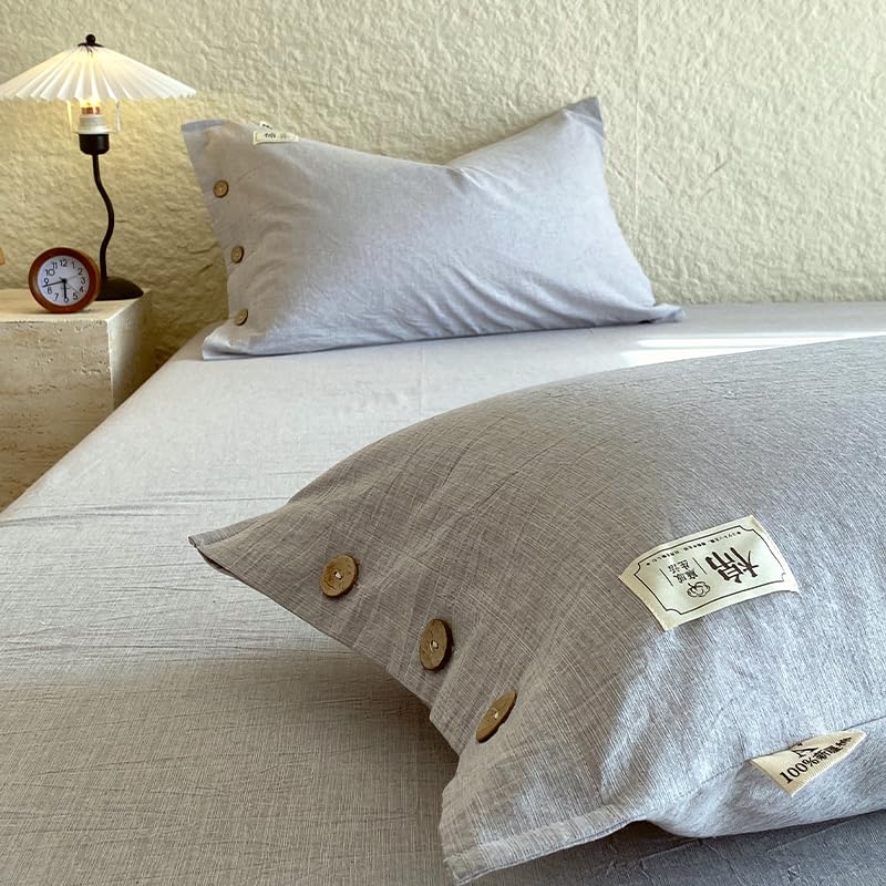 Gray Quilted Pillow Sham Set of 2 with Button Closure - Breathable Microfiber Cover