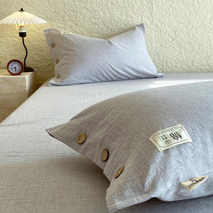 Gray Quilted Pillow Sham Set of 2 with Button Closure - Breathable Microfiber Cover