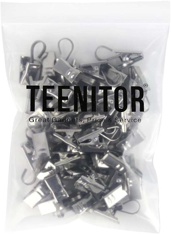 Teenitor 50 PCS Stainless Steel Curtain Hooks - Durable Clips for Hanging Curtains & Photos | Home Decor