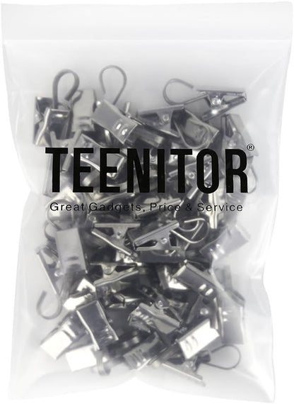 Teenitor 50 PCS Stainless Steel Curtain Hooks - Durable Clips for Hanging Curtains & Photos | Home Decor