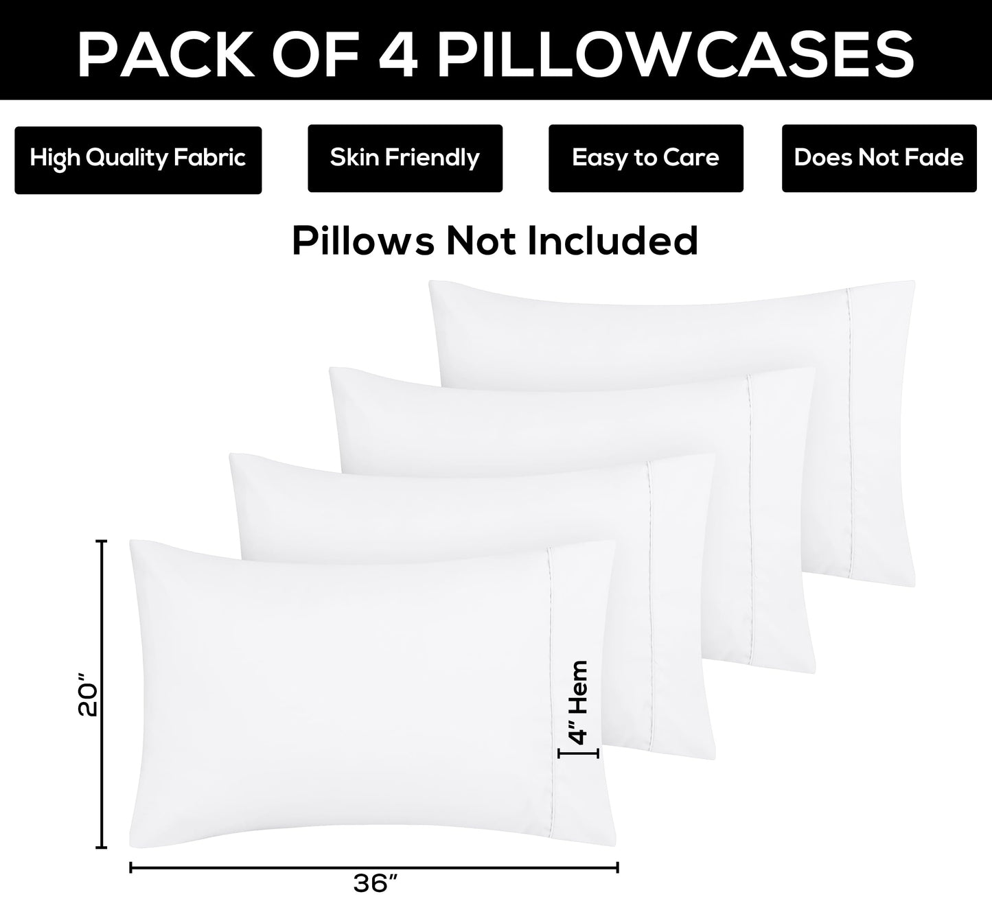 Utopia Bedding Queen Pillow Cases - 4 Pack - Envelope Closure - Soft Brushed Microfiber Fabric - Shrinkage and Fade Resistant Pillow Covers Queen Size 20 X 30 Inches (Queen, White)