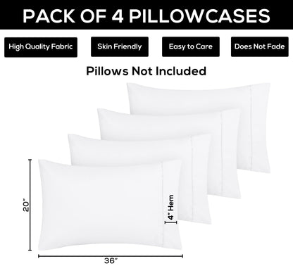 Utopia Bedding Queen Pillow Cases - 4 Pack - Envelope Closure - Soft Brushed Microfiber Fabric - Shrinkage and Fade Resistant Pillow Covers Queen Size 20 X 30 Inches (Queen, White)