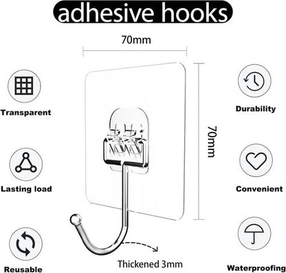 Adhesive Hooks - Waterproof Self-Adhesive Wall Hooks for Bathroom & Kitchen | 18 Pack, 40 lb Capacity