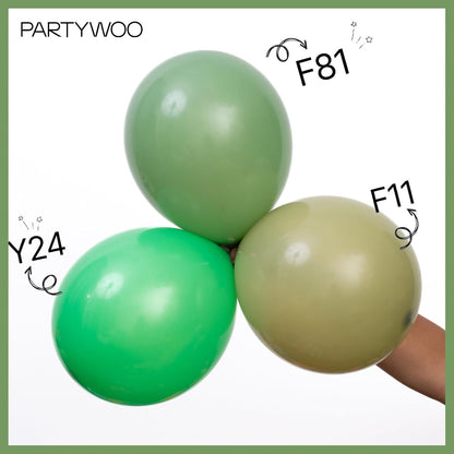 PartyWoo Sage Green Balloons - 140-Piece Set in Various Sizes for Jungle Birthday Party Decor | Olive & Eucalyptus