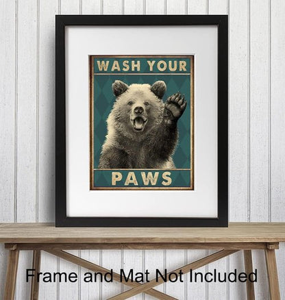 Bear Poster by Wash Your Hands | Kids Bathroom Wall Art & Funny Decor - 8x10 Unframed