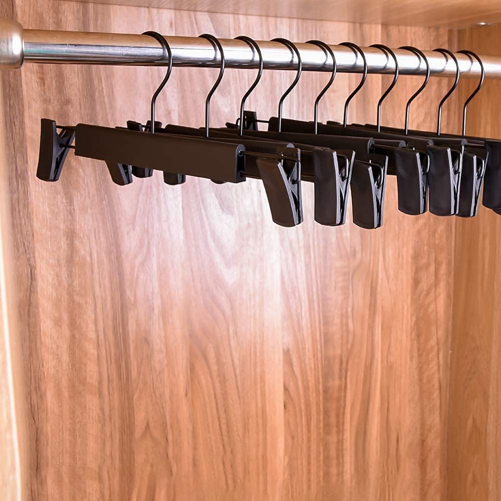 Skiennix Skirt Hangers - 360° Swivel Clips for Space-Saving Pants & Skirts | 10-Pack, Black