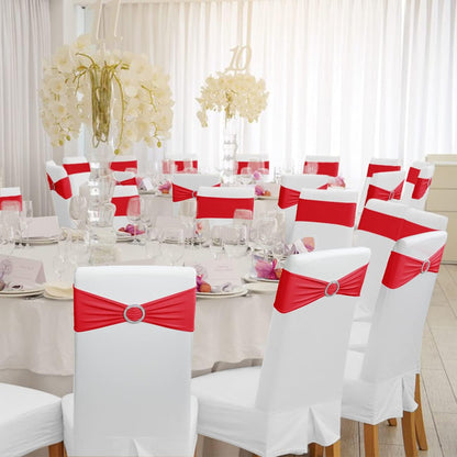 Babenest Spandex Chair Sashes - 100PCS Premium Stretch Covers with Buckle Slider for Weddings & Events | Red
