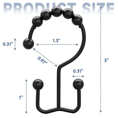 Titanker Shower Curtain Hooks Rings, Rust Resistant Metal Double Glide Shower Hooks Rings for Bathroom Shower Rods Curtains, Set of 24 Hooks - Black