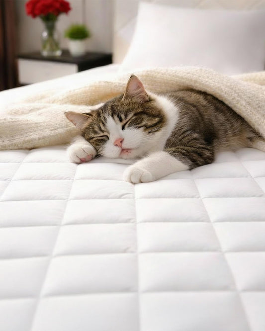 Quilted Fitted Mattress Pad Protector by [Brand Name] - Soft, Breathable Cover for Queen Size Mattresses | Fits 8-16 Inch Deep Pockets - Machine Washable, Easy-Fit Design - White
