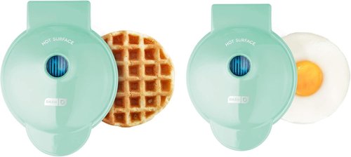 Dash Mini Maker Set - Multi-Function Treat Maker for Easy Cooking & Cleanup - Aqua Waffle & Griddle Irons