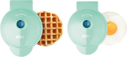 Dash Mini Maker Set - Multi-Function Treat Maker for Easy Cooking & Cleanup - Aqua Waffle & Griddle Irons