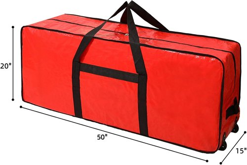 HOMEST Christmas Tree Storage Bag - Zippered, Reinforced Handles & Wheels for 4.5-7 ft Trees | Red