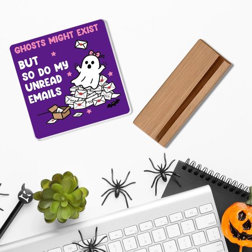 Funny Halloween Office Decor - Cute Ghost Acrylic Sign for Desk | 4x4 Inches - Perfect Work Gift