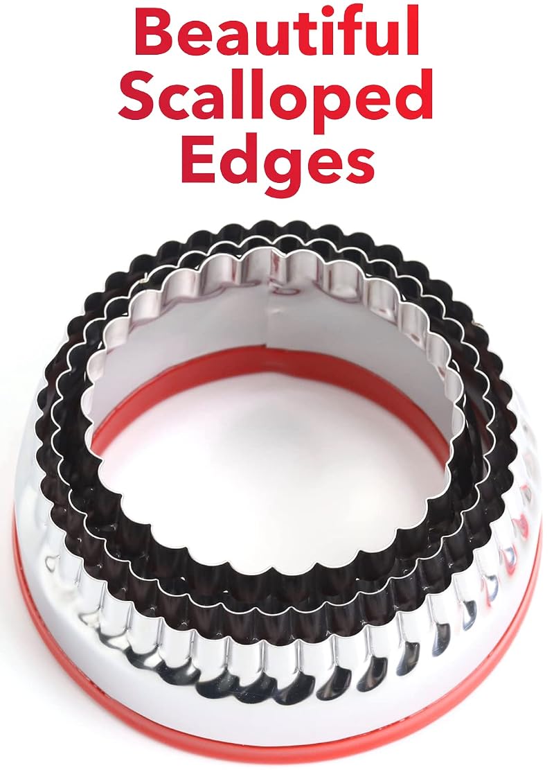 Heavy-Duty Round Cookie Cutters Set - 2", 2.6" & 3" Stainless Steel with Red PVC Top