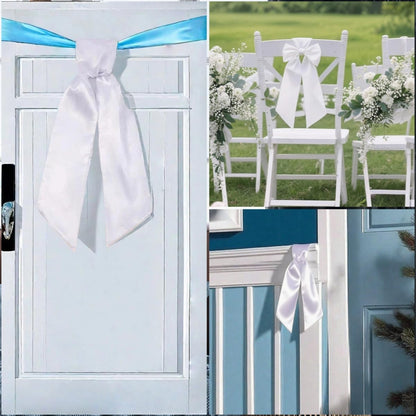 Skiennix 4 Pack White Wreath Sash - DIY Satin Blank Accessories for Front Door Decor | Gift Box Included