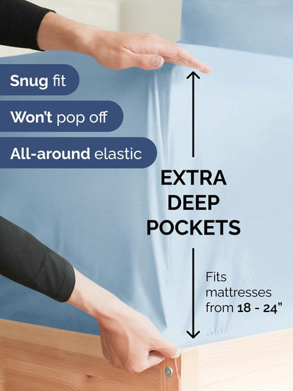 Skiennix Extra Deep King Sheet Set | 6-Piece Breathable Cooling Bedding - Soft, Wrinkle-Free Sky Blue