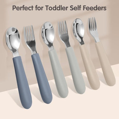 Eascrozn Toddler Utensils Set - 6 Pack Kids Silverware with Silicone Handles | Safe Forks & Spoons, Dishwasher Safe