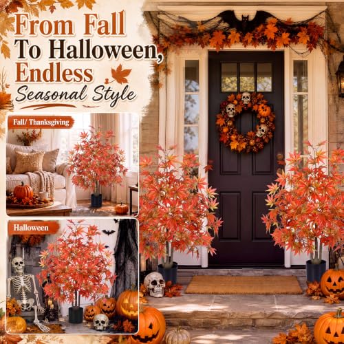 Artificial Fall Maple Trees 3ft with Pot - Colorful Autumn Decor Set of 2