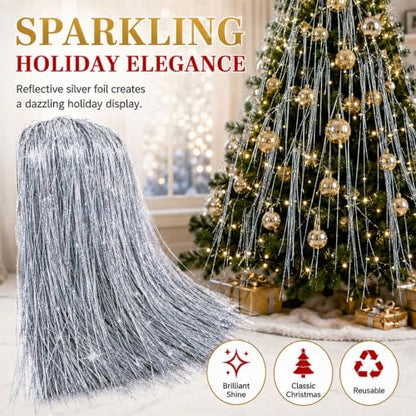 6000 Silver Icicle Tinsel for Christmas Tree - 18" Holiday Decor