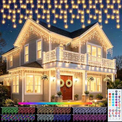 48 FT Colorful Icicle Christmas Lights - Outdoor Waterproof String Lights with Remote