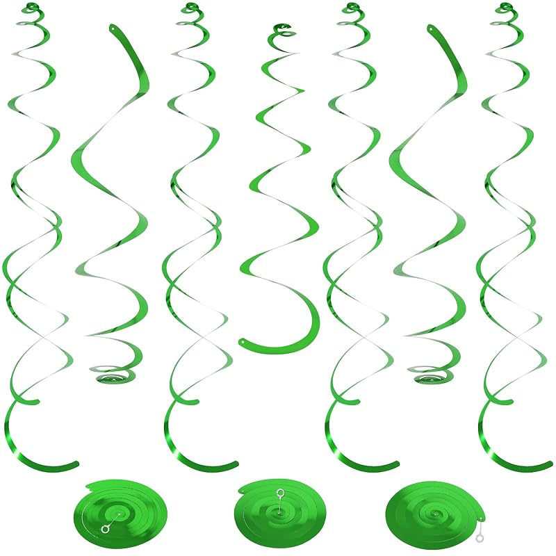 Green 24-Pack Ceiling Swirl Decorations with 12 Single & 12 Double Tails - Hanging Party Streamers for Birthday, St Patrick's, Easter (Variation: Green+24 Pack)
