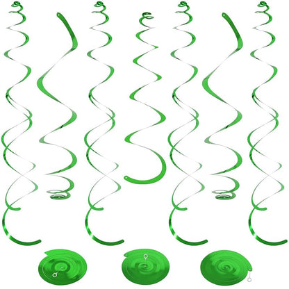 Green 24-Pack Ceiling Swirl Decorations with 12 Single & 12 Double Tails - Hanging Party Streamers for Birthday, St Patrick's, Easter (Variation: Green+24 Pack)