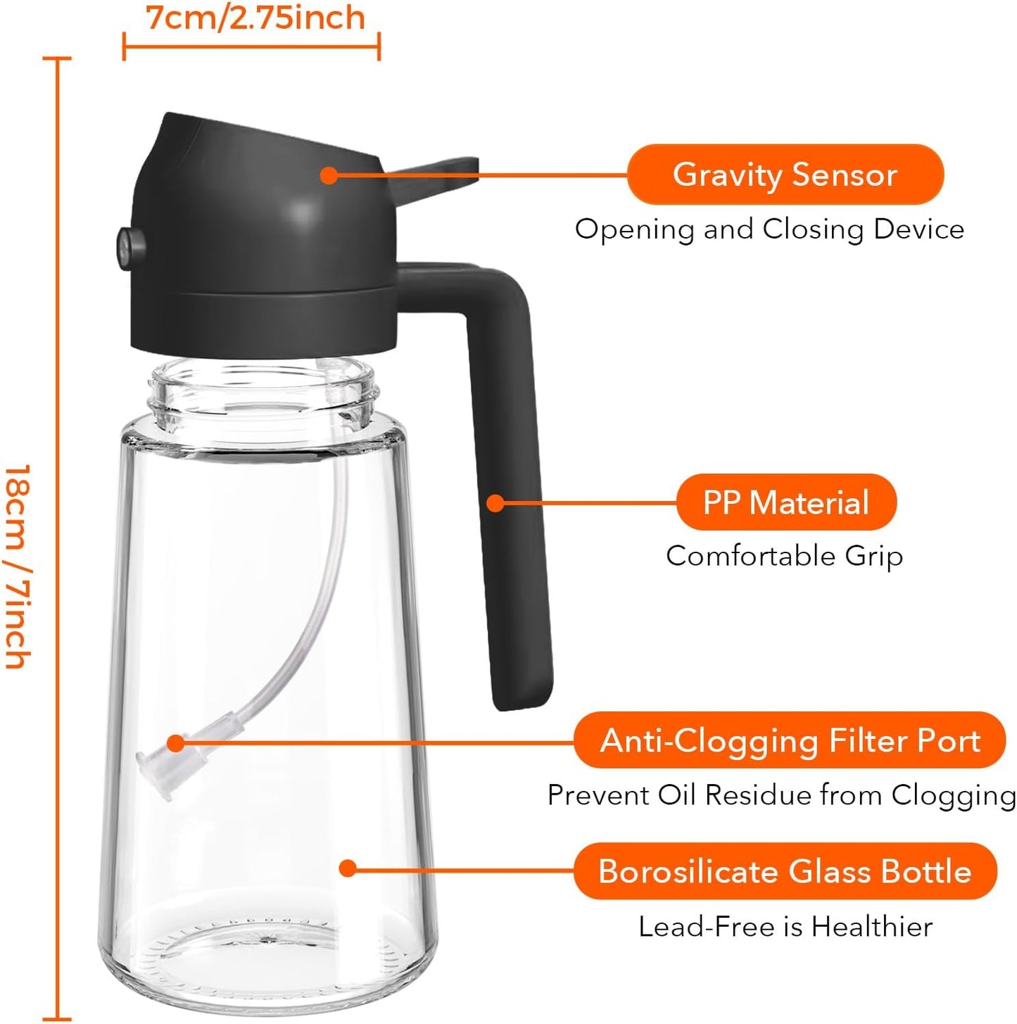 YARRAMATE Glass Olive Oil Sprayer - 16oz Food Grade Premium Spray Bottle for Cooking | Black