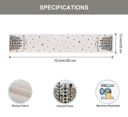 Christmas Trees Grey Table Runner 13x72 Inch - Aqrbeci Snowflake Winter Kitchen Table Decor (Variation: 13"W x 72"L)