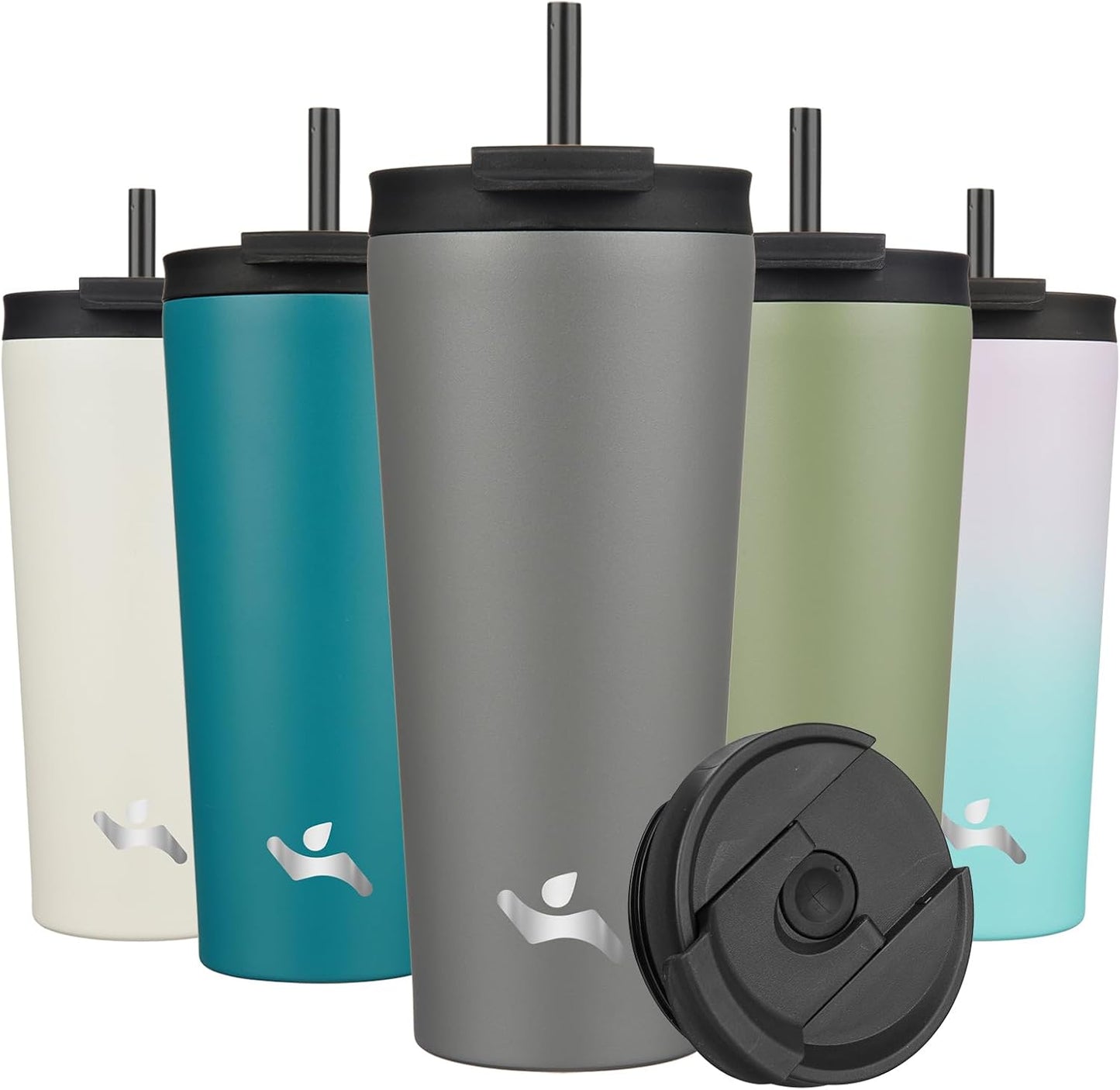 Skiennix 22 Oz Insulated Tumbler - Vacuum-Sealed Stainless Steel Travel Mug with Lid & Straws | Gray