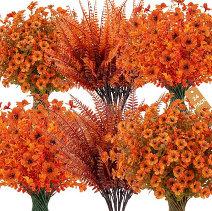 Artificial Fall Flowers Bundle - Orange Red for Outdoor & Home Decor