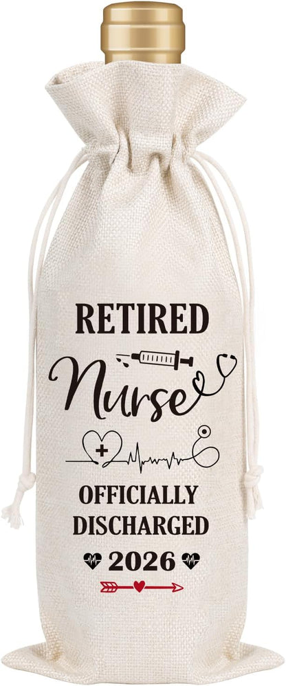 Wxiben Retired Nurse Gifts for Women - Nurse Day Week Gift Wine Bag for Her Coworker Retired Friends 2026 Retirement Party Decoration Reusable Linen Wine Bottle Bag