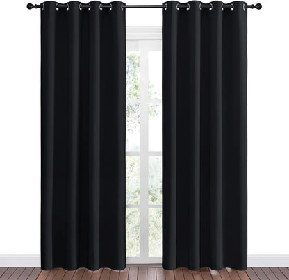 NICETOWN Blackout Curtain Panels - Light Reducing Thermal Insulated Grommet Drapes | Set of 2, 55" x 86", Black