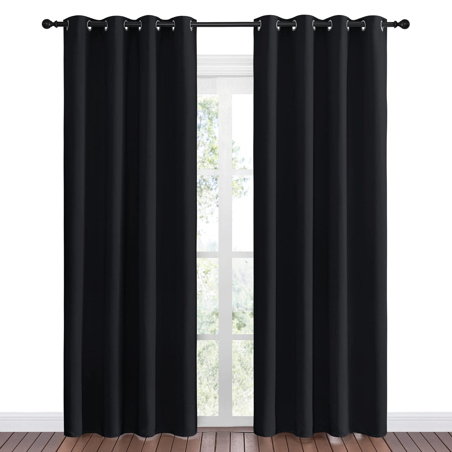 NICETOWN Blackout Curtain Panels 86 inches - Light Reducing Thermal Insulated Solid Grommet Blackout Curtains/Panels/Drapes for Living Room (Set of 2, 55 inches by 86 Inch, Black)
