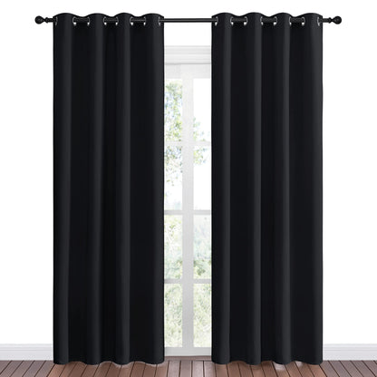 NICETOWN Blackout Curtain Panels 86 inches - Light Reducing Thermal Insulated Solid Grommet Blackout Curtains/Panels/Drapes for Living Room (Set of 2, 55 inches by 86 Inch, Black)