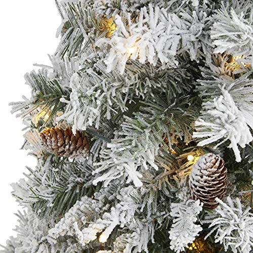 Pre-Lit Flocked Artificial Christmas Tree 3ft with 50 LED Lights, Realistic Faux Pine