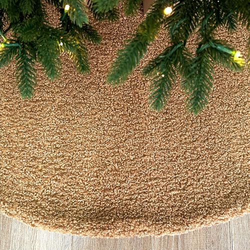 60-Inch Bouclé Faux Fur Christmas Tree Skirt with Foam Lining and Concealed Slide Clasp - Brown