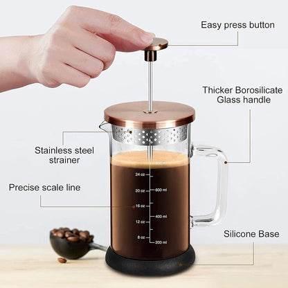 Skiennix French Press Coffee Maker - 34 Ounce Stainless Steel & Borosilicate Glass | 4 Filters Included