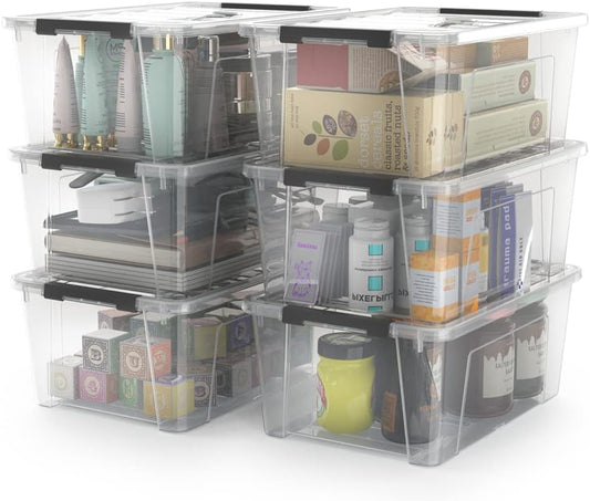 WYT Clear Storage Bins - 6-Pack Organizer Boxes with Handles and Lids | 5-Litre Capacity