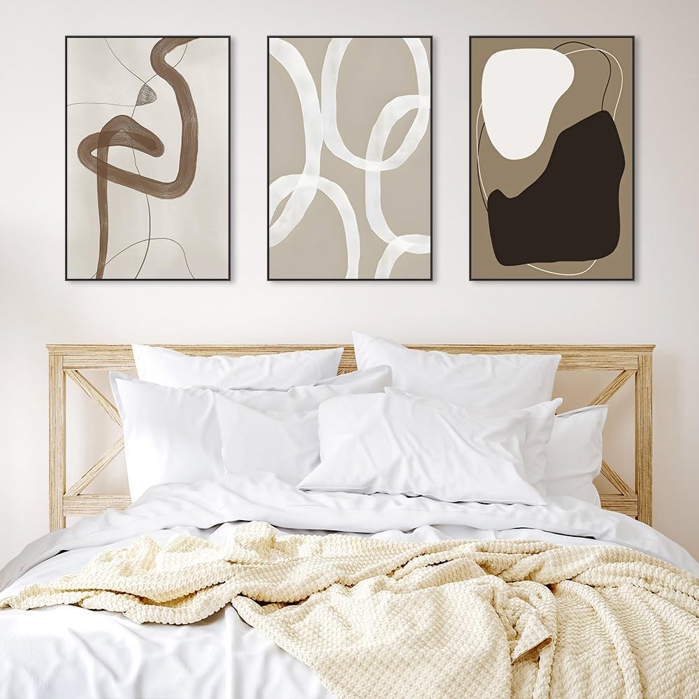 Skiennix Framed Canvas Wall Art Set - Abstract Paint Strokes in Black, White & Grey | 24" x 32" - Modern Minimalist Decor for Living Room, Bedroom & Office