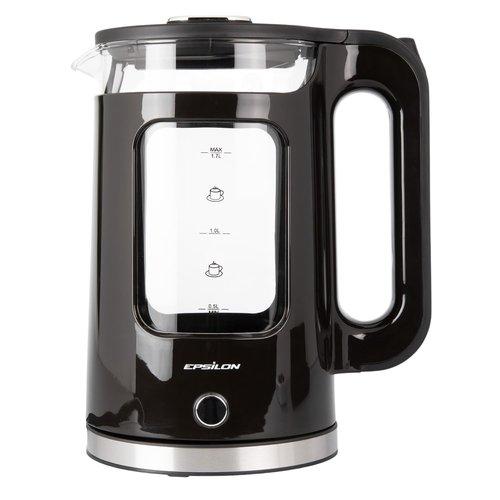 Epsilon Electric Kettle 1.7L, Tea Kettle with Boil Dry Protection and Auto Shut-Off, Fast Boil Electric Teapot, PP Decorative Housing, Borosilicate Glass and Stainless Steel, BPA Free LED Lighting