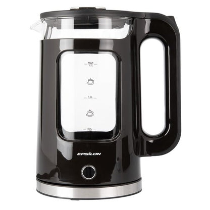 Epsilon Electric Kettle 1.7L, Tea Kettle with Boil Dry Protection and Auto Shut-Off, Fast Boil Electric Teapot, PP Decorative Housing, Borosilicate Glass and Stainless Steel, BPA Free LED Lighting