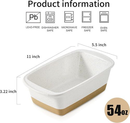 HVH Ceramic Loaf Pan - 9 x 5 Inch Rectangular Baking Bread Pan in Farmhouse White Finish