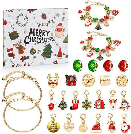 Gold Christmas Advent Calendar Bracelet - 24-Day Countdown with DIY Jewelry Kits & Charms for Girls 6-18