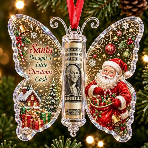 Christmas Cash Gift Butterfly Ornament - Santa Variation Holiday Money Holder