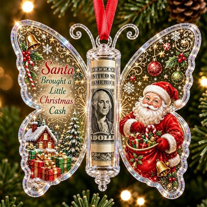 Christmas Cash Gift Butterfly Ornament - Santa Variation Holiday Money Holder