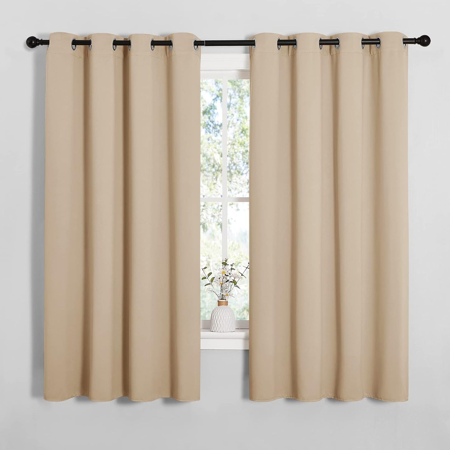 NICETOWN Room Darkening Curtain Panels - Thermal Insulated Grommet Drapes for Windows | Biscotti Beige, 2 Panels, W55 x L68-Inch