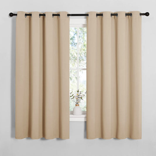 NICETOWN Blackout Curtain Panels for Bedroom, 2 Panels, W52 x L60-inch, Biscotti Beige, Thermal Insulated Grommet Top Blackout Draperies and Drapes for Basement