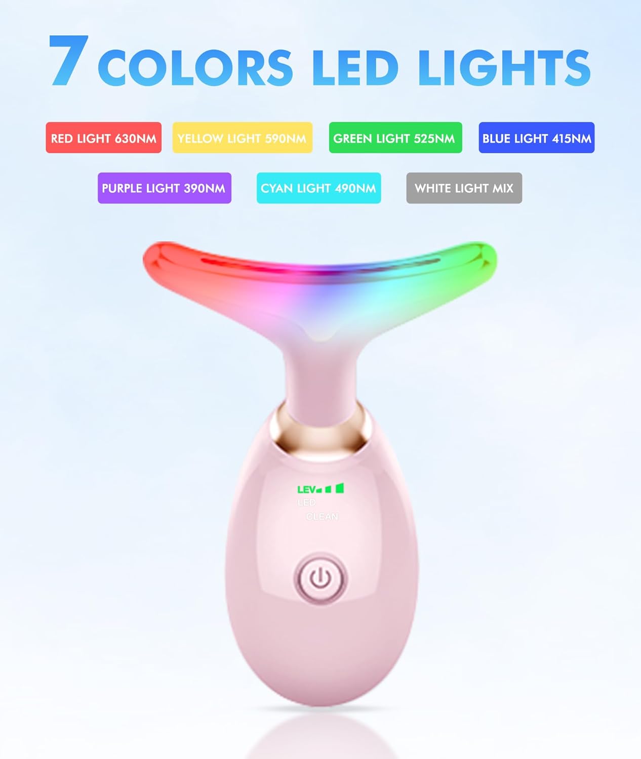 Skiennix Red Light Therapy Face Massager - 7 Color Tool for Wrinkles & Double Chin | Glossy Pink