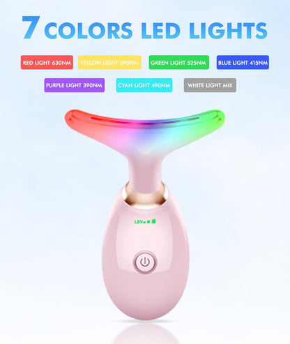 Skiennix Red Light Therapy Face Massager - 7 Color Tool for Wrinkles & Double Chin | Glossy Pink